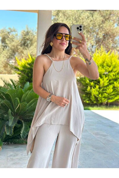Askı Detaylı Bluz Bej Tulum