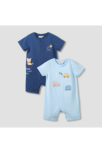 Juniors Crew Neck Short Sleeve Romper with Snap Button Closure - Pack of 2