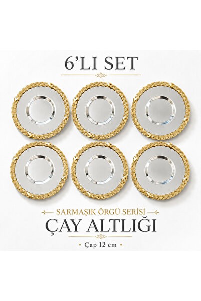 Turkco Ivy Weave 6-Piece Tea Plate Set 12 cm Stainless Steel Mirror Glossy Pr...