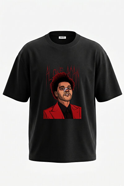 Anetos The Weeknd_47 Design Printed Oversize Black T-Shirt