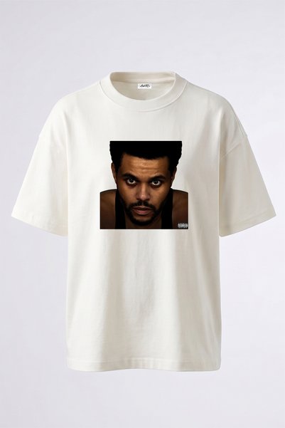 Anetos The Weeknd_52 Design Printed Oversize White T-Shirt