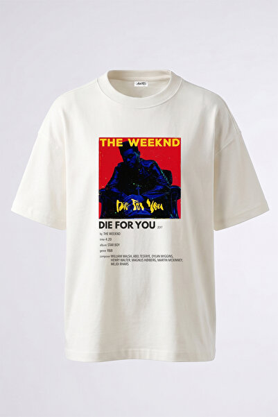 Anetos The Weeknd_59 Design Printed Oversize White T-Shirt