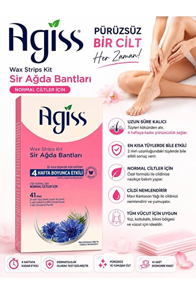 Sir Ağda Bantları Normal Ciltler İçin 41 Adet | Yüz, Vücut, Koltuk Altı ve Bikini Bölgesi | 4 Haftaya Kadar Etkili