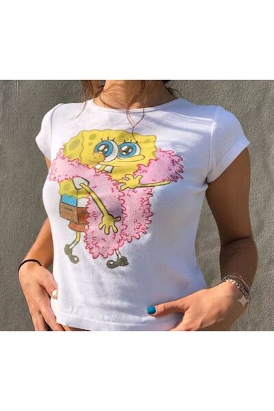 İsra Ayyıldız Moonstar Collection Sünger Bob Pinterest Basic Crop T-shirt
