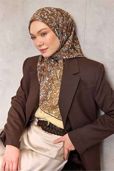 Silk Home Cotton Polyester Soft Scarf Mustard Tone Floral Patterned Non-Slip ...