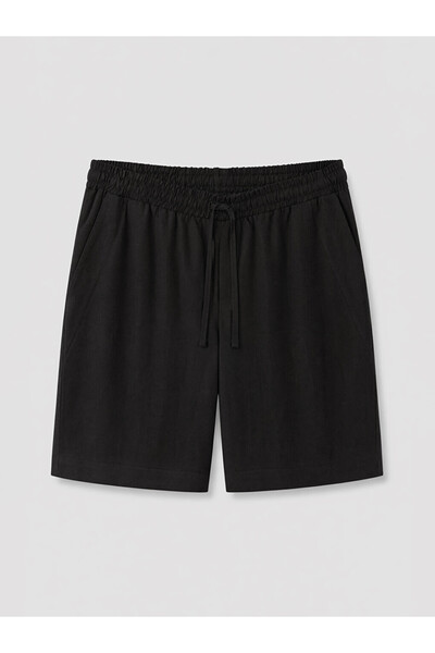 LC Waikiki Black Elastic Waist Linen Blend Women's Shorts