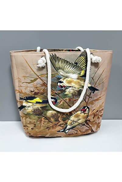 ZERO LAND Ilkestor Bird Patterned (220426) Beach Bag-Brown