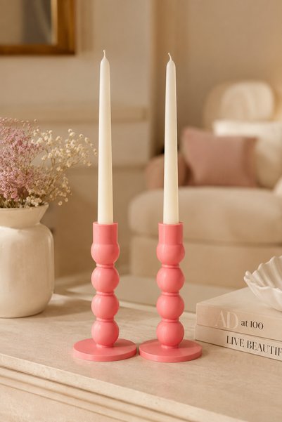 AlunaPrints Pembe Balon Formlu 2’li Şamdan Mumluk Seti
