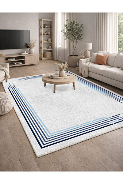 Lioara Home Modern Çerçeve Desen Dijital Baskı Halı | Yıkanabilir Kaymaz Taba...