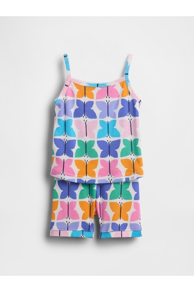 GAP Bebek Çok Renkli Organik Pamuk Kelebek Baskılı Askılı Pijama Şort Seti