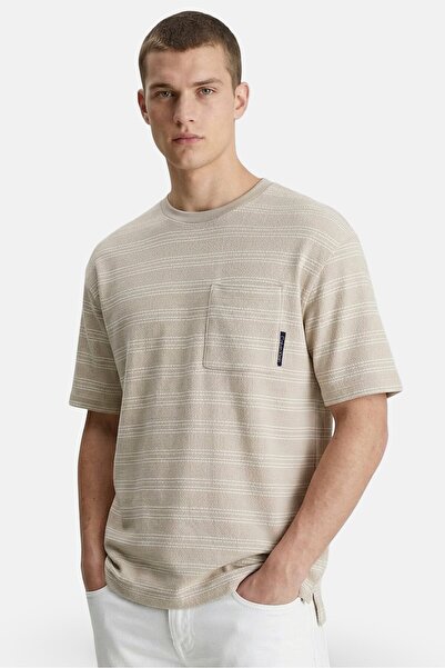 Calvin Klein Jeans Men Crew Neck Short Sleeve Stripe T-shirt, Taupe