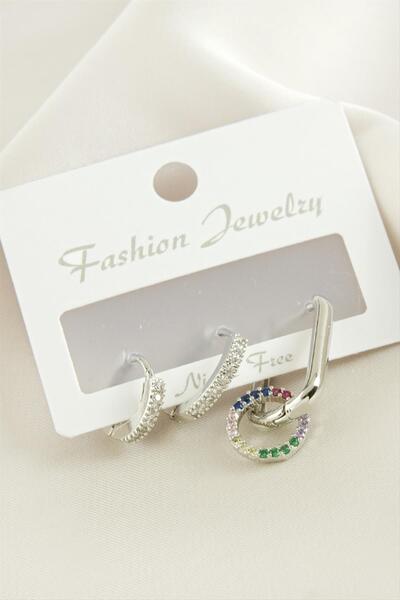 ZERO LAND Ilkestor 3 Pieces with Zircon Stone (15737) Earrings-Silver Color