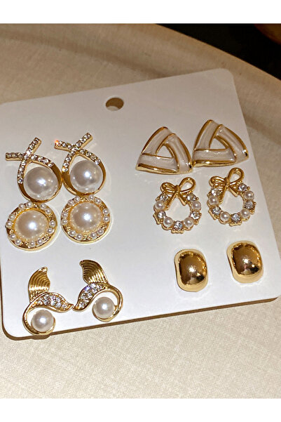 Take Two By Styli Set Of 6 - Faux Pearl Embellished Earrings