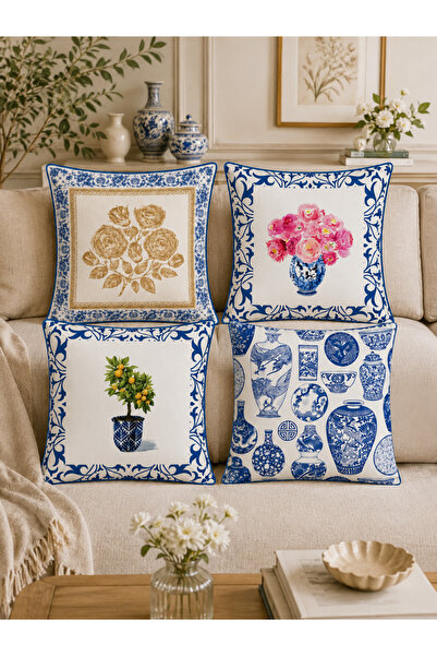 dekomingo Set decorativ de canapea și living cu 4 huse de pernă cu model de f...