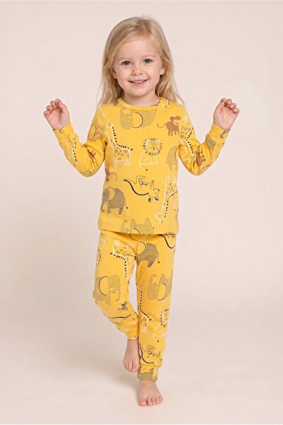 BAYKAR Girl's Cotton Crew Neck Animal Figures Printed Long Sleeve Pajama Set ...