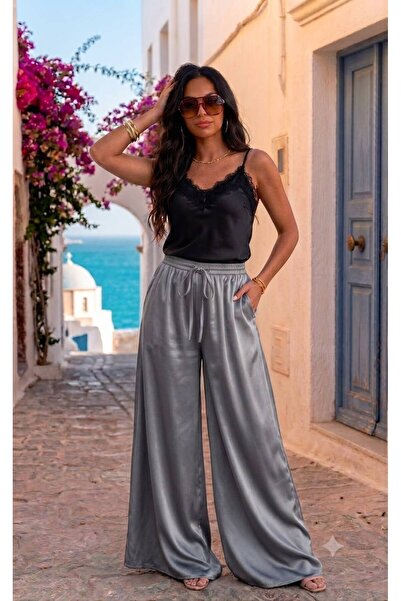 Generic Brand Women's Wide Leg Pants in Silk and Viscose, One Size / Plus Size