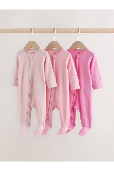 Next Baby Cotton Pink Zippered 3-Piece Jumpsuit Set