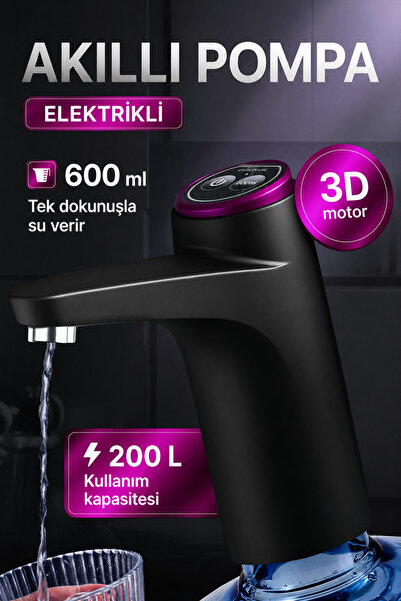 xolo Şarjlı Damacana Su Pompası 3D Motorlu Dokunmatik USB Siyah Çok Fonksiyon...