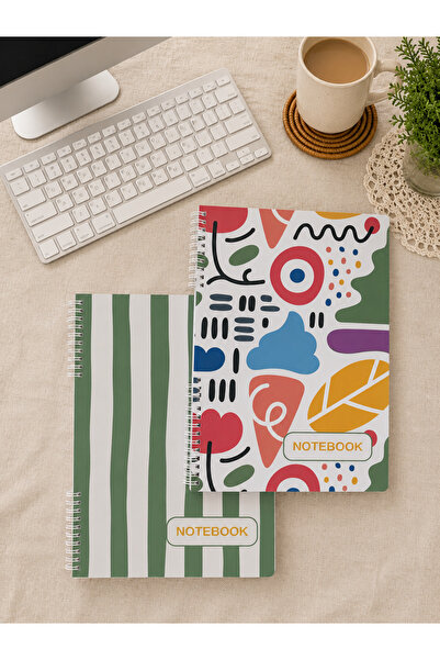 PickyTidy A4 Spiralli Defter 2'li Set – Renkli Kapaklı Çizgili - Kareli 80 Ya...