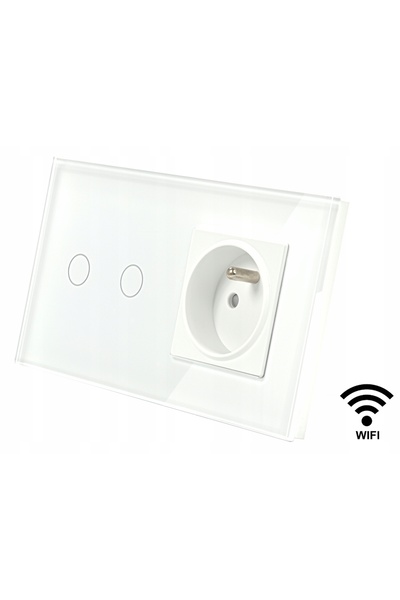 İNDUAL Întrerupător tactil din sticlă dublu Wi-Fi fără N Tuya cu priză Alb