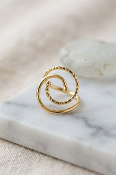 Inure Jewelry خاتم مزدوج هندسي ذهبي اللون