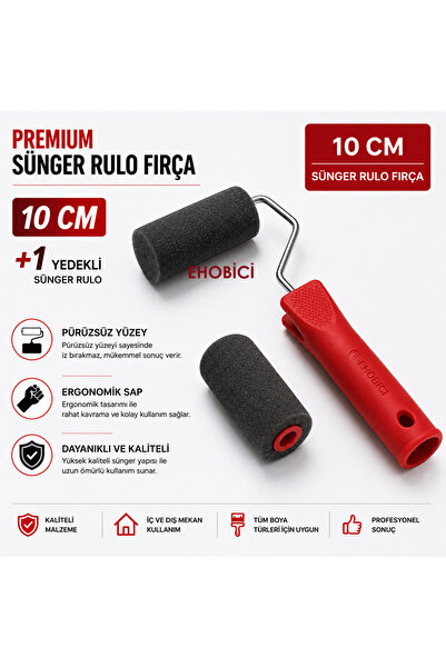 ehobici Premium Sünger Rulo Fırça 10CM +1 Yedekli
