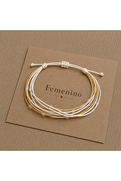 Femenino Gold ve Ekru İpli Çoklu Boncuklu Bileklik