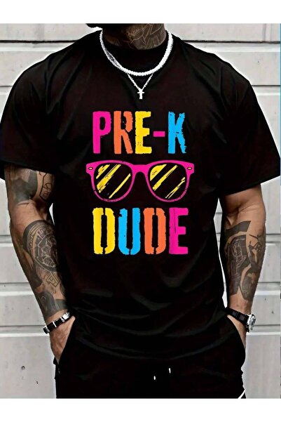 799 تي شيرت رجالي أسود 100% قطن بطبعة "Pre-K Dude Funny Teacher Back To Schoo...