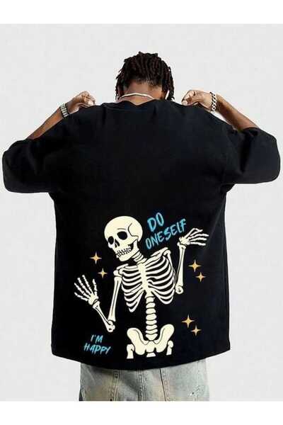 ZAVIXO Ανδρικό μπλουζάκι Do Oneself Skeleton με στάμπα Oversize 100% βαμβακερ...