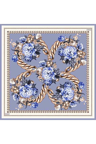 Levidor Light Blue Edge Chain Detailed Twill Silk Scarf