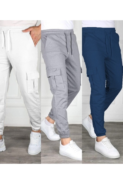 SURMARİ Set of 3 Unisex Cargo Pocket Elastic Leg Sweatpants