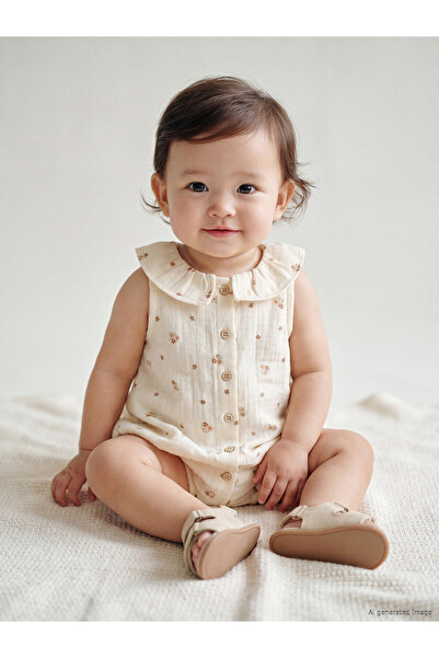 LC Waikiki Two Mt Shop Quality Baby Girl Muslin Jumpsuit with Collar Print
