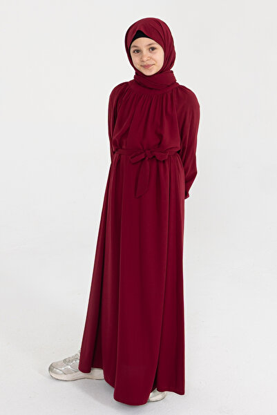 KADEEM Reglan Sleeve Gathered Children's Dress - Burgundy