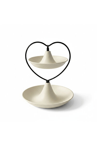 AKDC Cream Round 2-Tier Metal Serving Tray - 25 × 20 cm