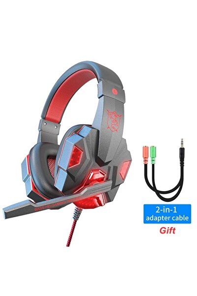 Choice سماعات ألعاب سلكية 3.5 ملم باللونين الأسود والأحمر مع إضاءة LED RGB وم...