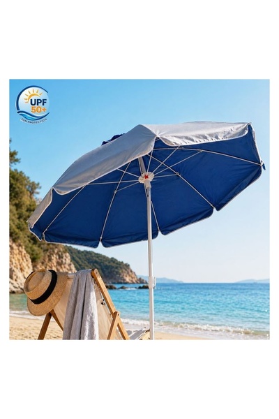 OEM Umbrelă de plajă, model anti-vânt, flap, albastru, Ø2m – umbră puternică ...