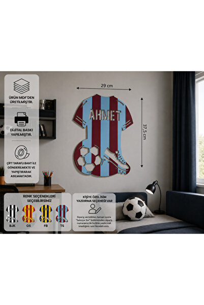 Taşteks Kişiye Özel İsimli Futbol Forması MDF Çocuk Odası Duvar Dekoru / Süsü