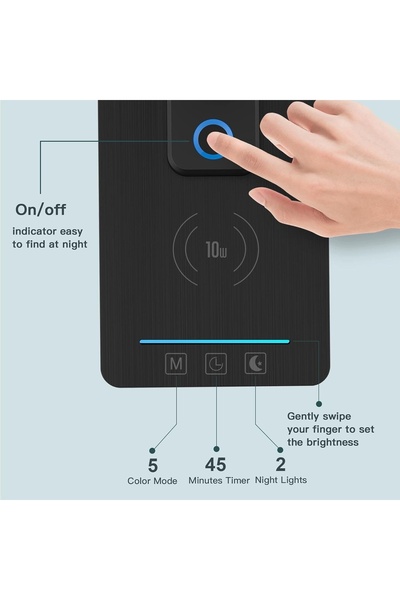 NO BRAND Lampă LED de birou cu încărcător wireless și port USB Negru X5