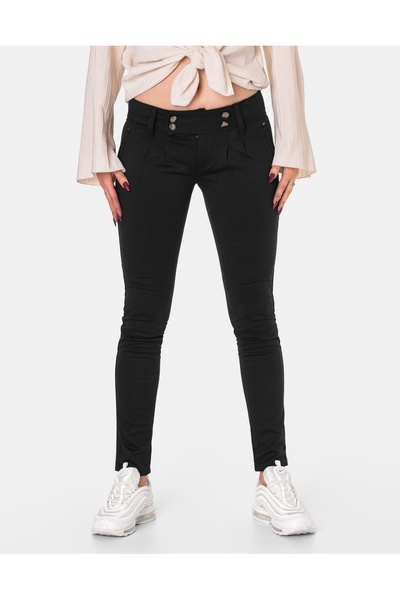 NO BRAND Pantaloni negri eleganți de damă, slim fit, skinny, elastici L002 W42