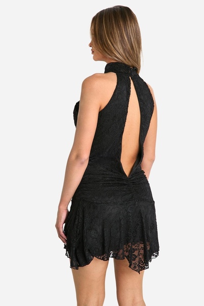 NO BRAND Rochie mini neagră, cu umerii goi, cu dantelă, fără spate, BOOHOO 40