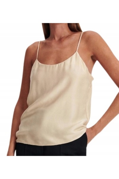 NO BRAND Top clasic bej, tip crop, cu bretele subțiri, Reserve L