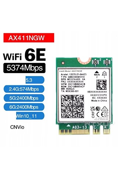NO BRAND Intel Ax411 Ax411Ngw Wifi 6E 5374Mhz Bt 5.3 Win10 11 Cnvio2 Placă de...