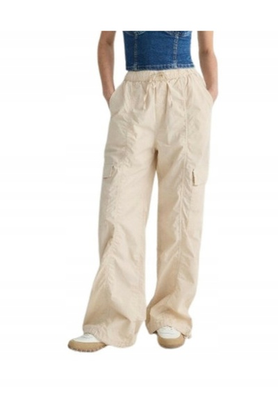 NO BRAND Pantaloni cargo lungi din bumbac bej, cu buzunare, cu talie elastică...