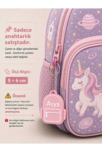 ZayaDesignLab Kişiye Özel İsimli Okul Çantası Anahtarlığı Kişiselleştirilebil...