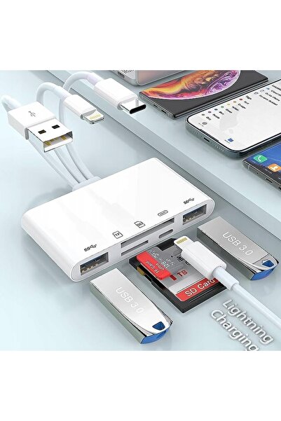 NO BRAND Cititor de carduri Micro SD MMC USB-C Lightning USB pentru iPad Sams...
