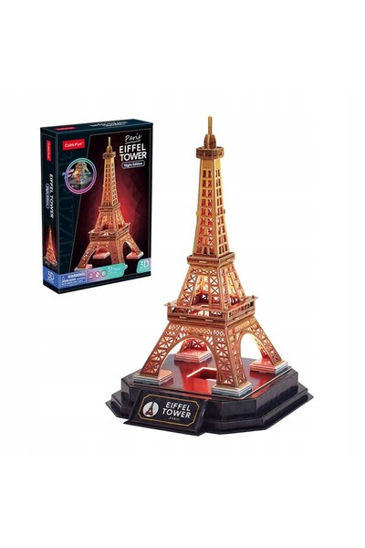NO BRAND Puzzle 3D Turnul Eiffel Iluminat Versiune de Noapte LED 51 El. Cubicfun