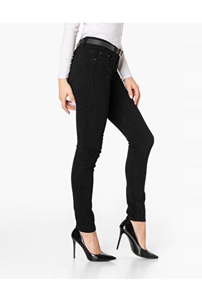 NO BRAND Blugi skinny negri de damă, din denim elastic + Curea! 20529 W30