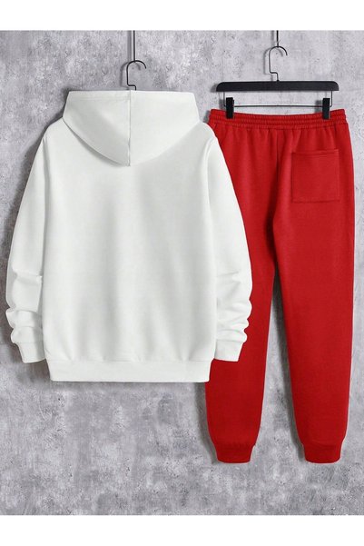 NO BRAND Set de antrenament Hanorac alb Pantaloni roșii Shein XXL