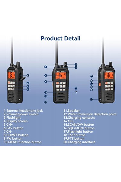 NO BRAND Retevis Rm15 Radio Marin, IP68 Plutitor, 2000mAh, Radio cu Unde Scur...