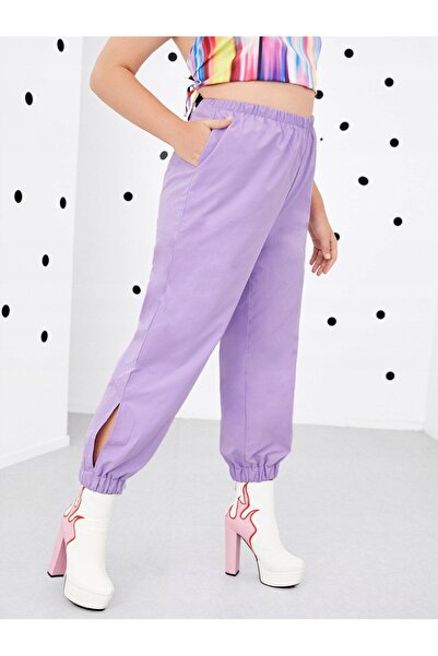 NO BRAND D23W003 Pantaloni Mov Neted Cu șliț Shein 44